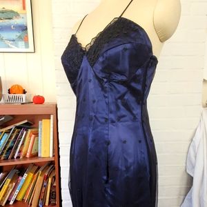 Y2K vintage sexy slip dress black net over blue satin juniors L